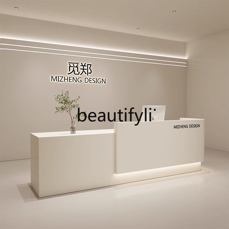 Reception Desk Counter - Cream Style Curved Cashier Counter Company