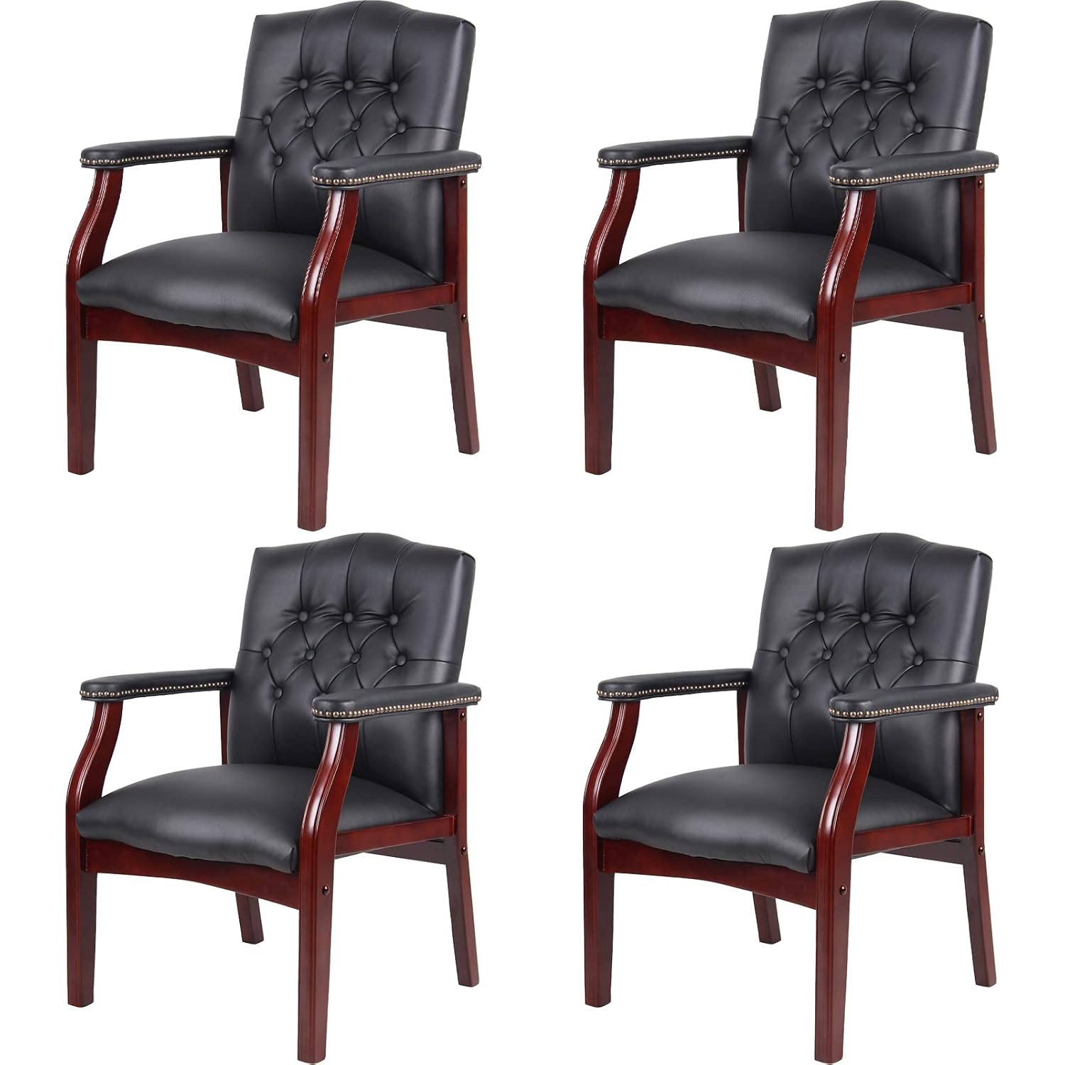 Office Furniture Custom - Black Leather Office Chairs Set of