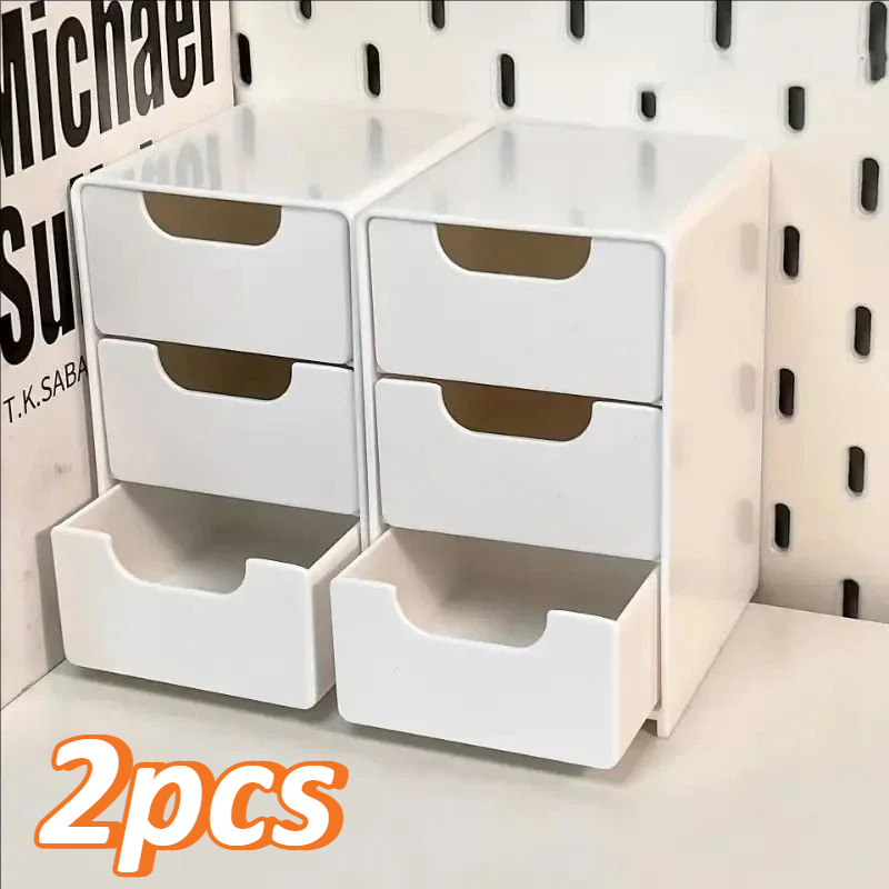 Office Furniture Filing Cabinets - 1pc 3-Drawer Desktop Storage Box, Stackable