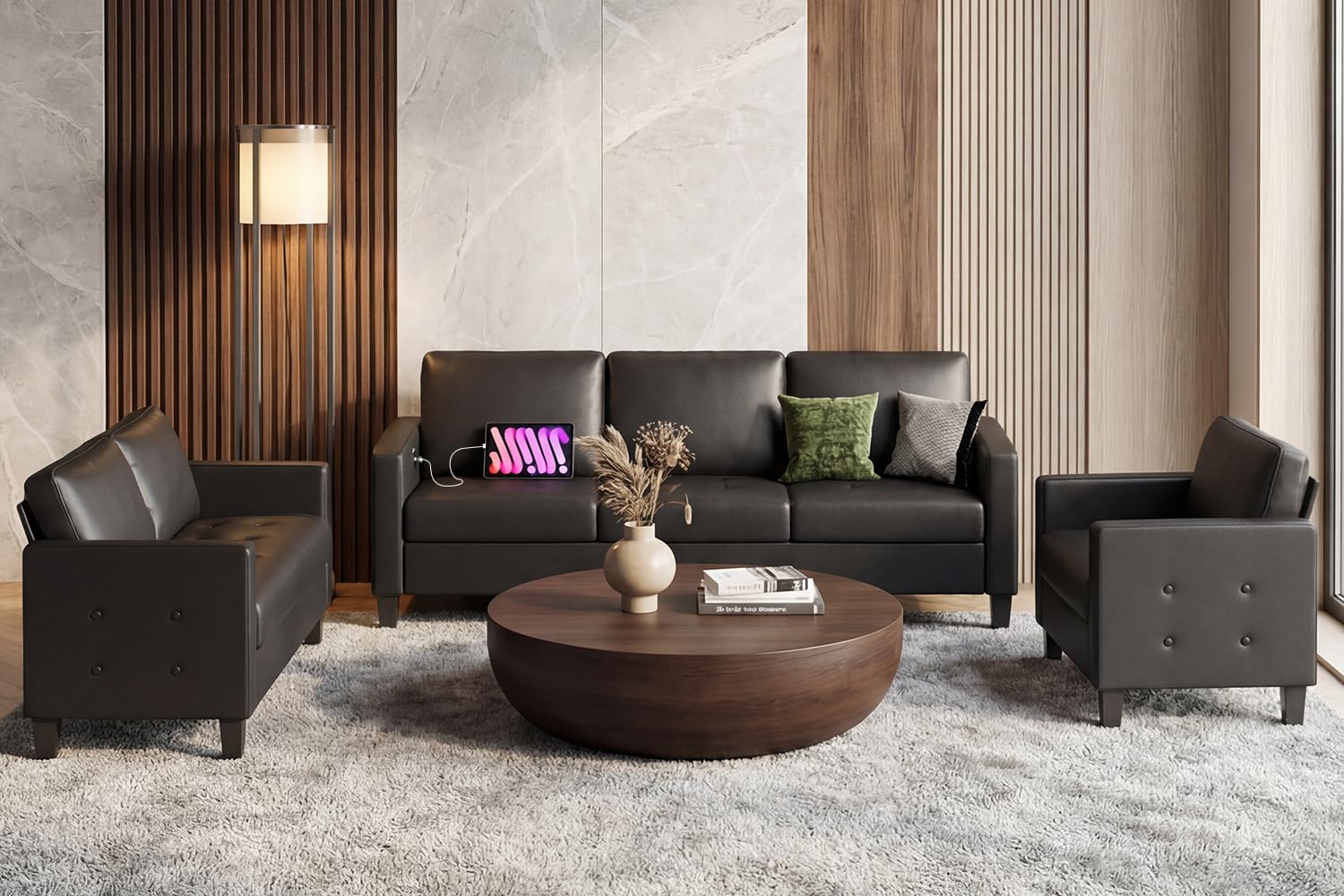 Black Faux Leather 3 Seater So - Office Furniture Custom incelemesi ve fiyatı
