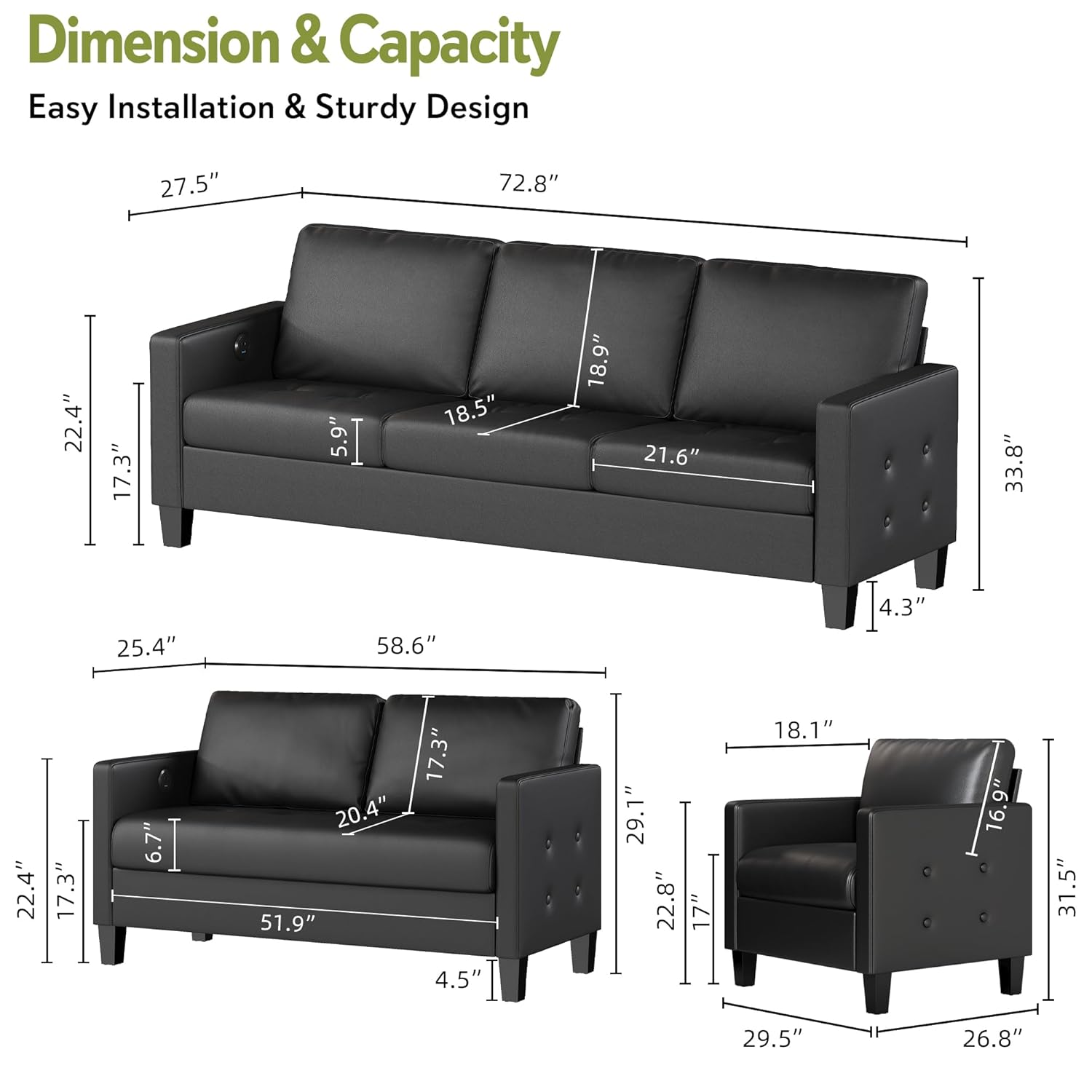 Black Faux Leather 3 Seater So - Office Furniture Custom incelemesi ve fiyatı
