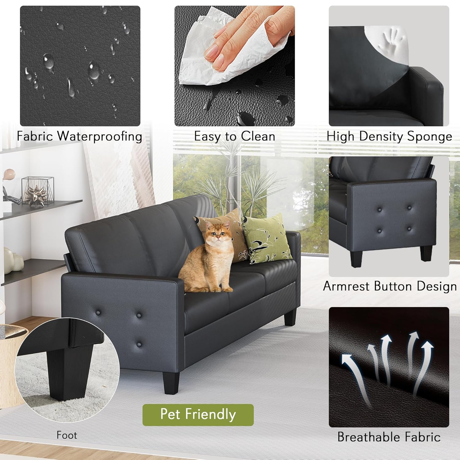 Black Faux Leather 3 Seater So - Office Furniture Custom incelemesi ve fiyatı