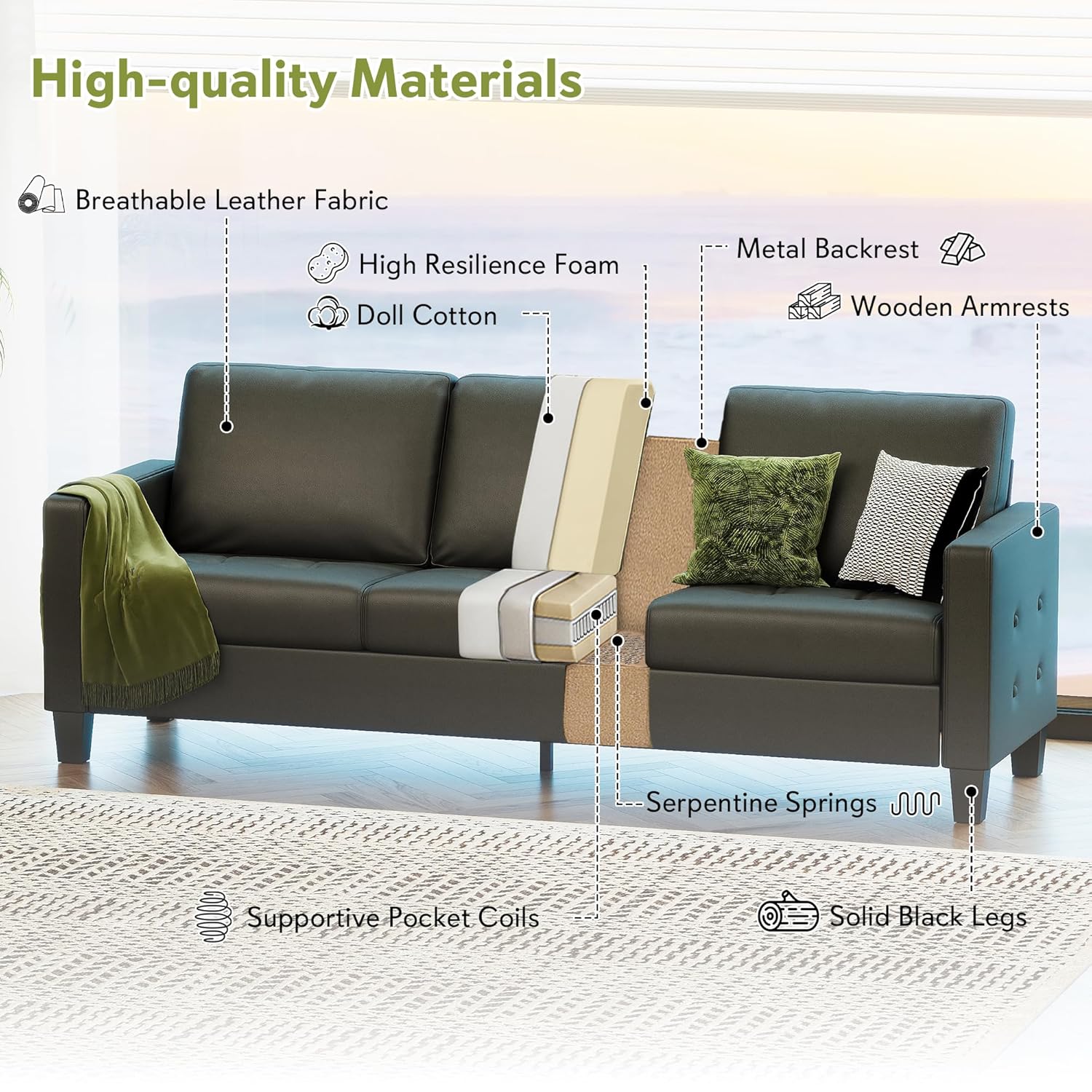 Black Faux Leather 3 Seater So - Office Furniture Custom incelemesi ve fiyatı