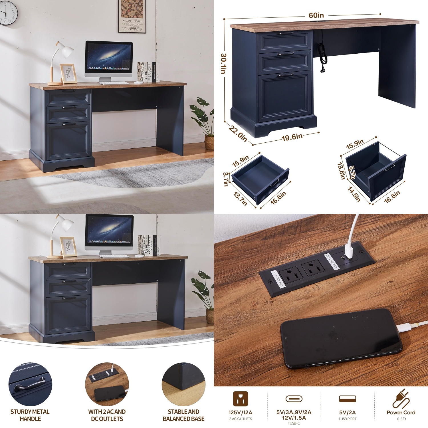 60in Farmhouse Executive Desk  - Office Furniture Filing Cabinets incelemesi ve fiyatı